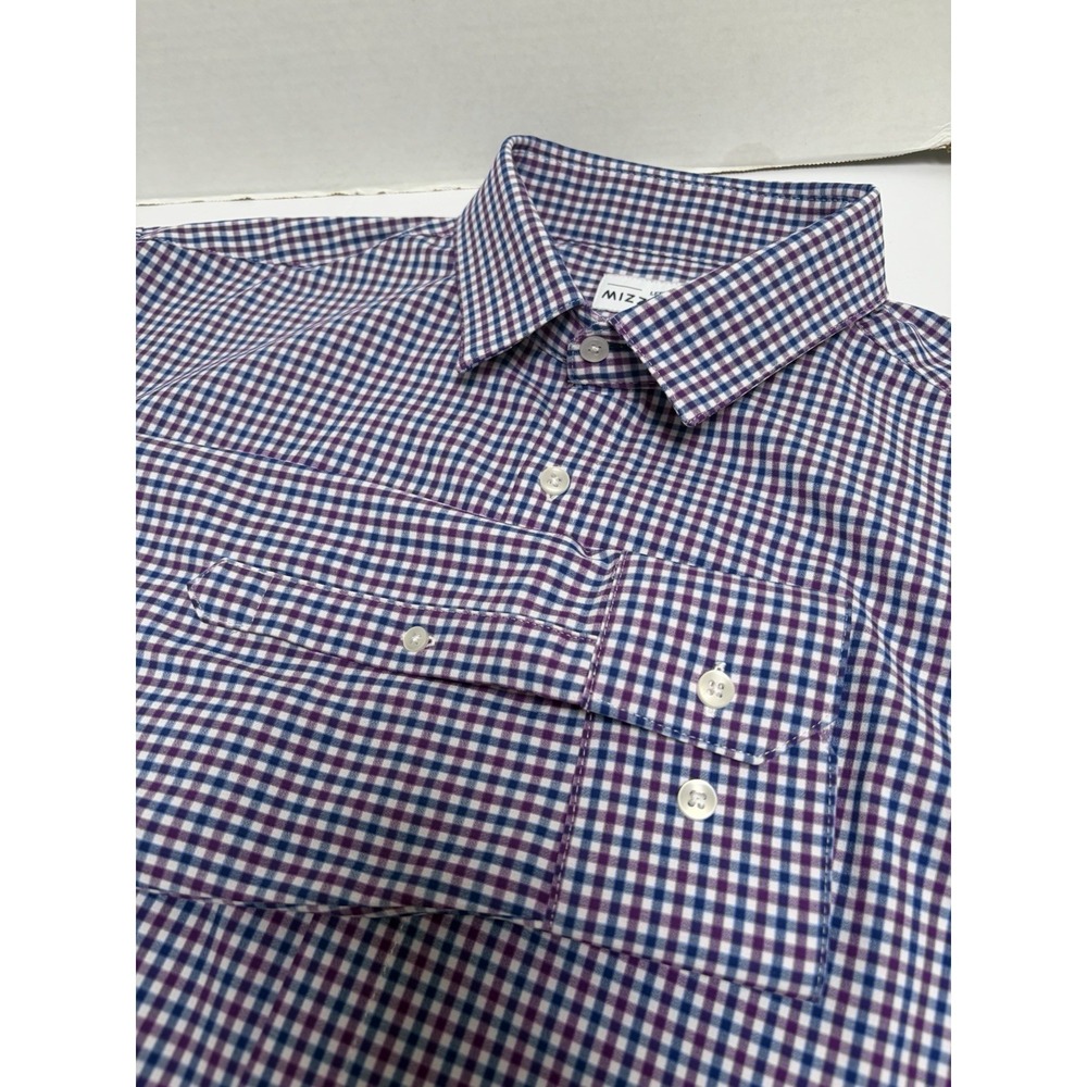 Mizzen+Main Leeward Shirt Mens Size XXL Purple Blue Gingham Trim Fit L-10007